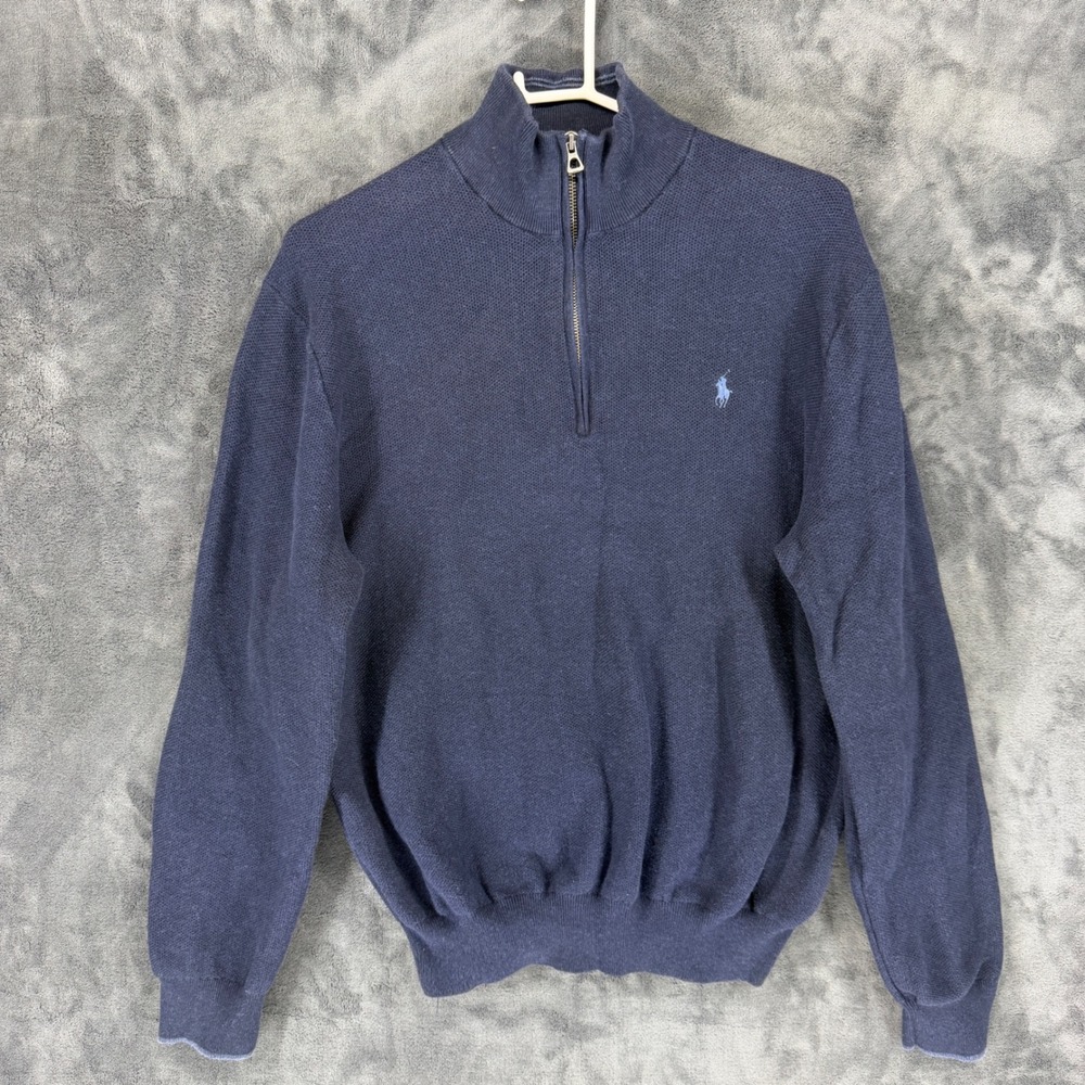 Polo Ralph Lauren Mens XL Navy‎ Blue Pima Cotton Quarter Zip Mock Neck Sweater
